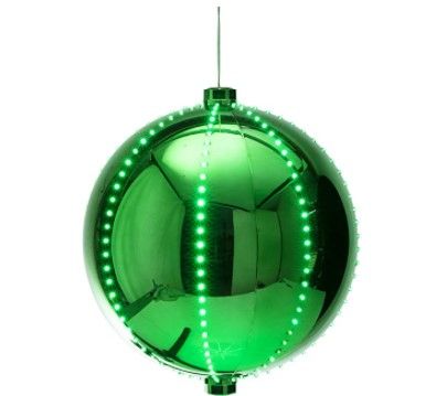 Photo 1 of Alpine Corporation LPA108L-GN Hanging Christmas Ball Ornament with Chasing LED Lights Plug-in Festive Indoor Holiday Décor, 13-Inch Tall, Green
