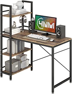 Photo 1 of 4NM Computer Desk with 4-Tier Bookshelf, 47 inches Home Office Desk Writing Workstation Study Table Multipurpose Space-Saving Desk (Rustic Brown and Black)
