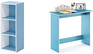 Photo 1 of Furinno 3-Tier Open Shelf Bookcase, White/Light Blue 11003WH/LBL & Simplistic Study Table, Light Blue