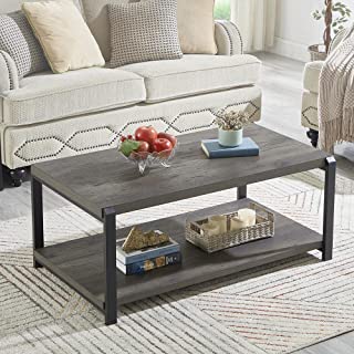 Photo 1 of EXCEFUR Coffee Table with Storage Shelf,Rustic Wood and Metal Cocktail Table for Living Room,Grey