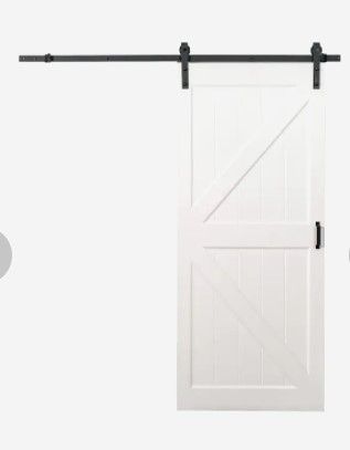 Photo 1 of  Hollow core K brace 36-in x 84-in White K-frame Hollow Core Prefinished Mdf Single Barn Door (Hardware Included)