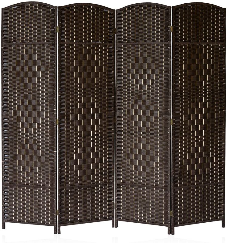 Photo 1 of 4 Panels Folding Room Divider Hand-Made Privacy Screen, Diamond Weave Privacy Partition, Foldable Wall Room Divider