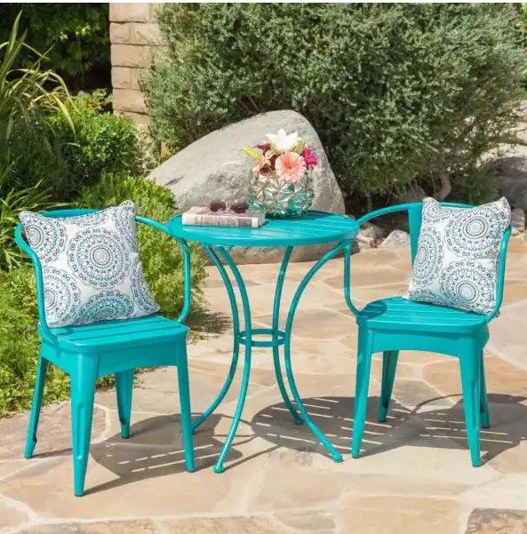 Photo 1 of ( stock photo not exact item )
Noble House Matte Teal 3-Piece Metal Round Outdoor Bistro Set