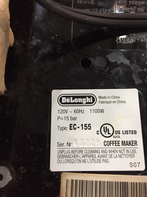 Photo 3 of DeLonghi EC155 15 Bar Espresso and Cappuccino Machine, Black