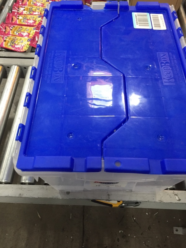 Photo 2 of  12 Gallon Plastic Storage Box With Attached Lid, Clear And Blue