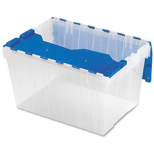 Photo 1 of  12 Gallon Plastic Storage Box With Attached Lid, Clear And Blue