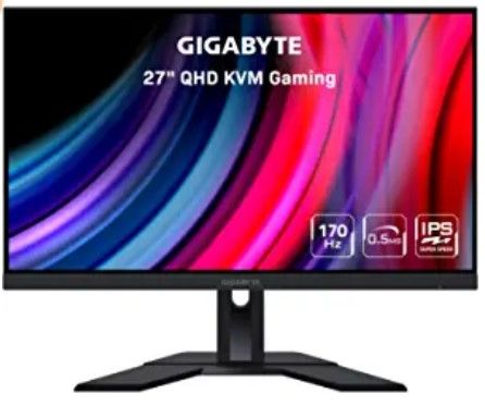 Photo 1 of (DOES NOT POWER ON)GIGABYTE M27Q 27" 170Hz 1440P -KVM Gaming Monitor, 2560 x 1440 SS IPS Display, 0.5ms (MPRT) Response Time, 92% DCI-P3, HDR Ready, FreeSync Premium, 1x Display Port 1.2, 2x HDMI 2.0, 2x USB 3.0
