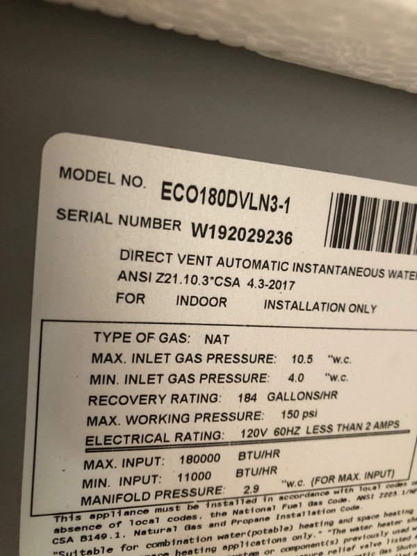 Photo 8 of Rheem Performance Plus 8.4 GPM Natural Gas Indoor Tankless Water Heater