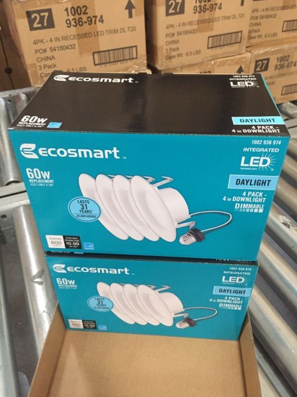 Photo 1 of EcoSmart 4 in. White integrated LED Recessed Trim DL (4-Pack) --3 PACK 