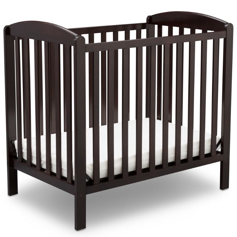 Photo 1 of Delta Children Contemporary Wood Sprout Mini Crib with Mattress in Chocolate
