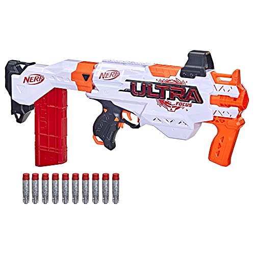 Photo 1 of NERF NERF Ultra Focus Motorized Blaster, 10-Dart Clip, 10 AccuStrike Ultra Darts, Stock, Compatible Only Ultra Darts (Amazon Exclusive)
