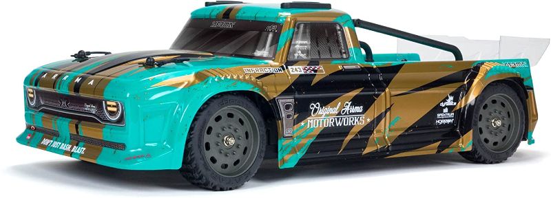 Photo 1 of (USED)ARRMA RC Truck 1/8 Infraction 4X4 MEGA Resto-Mod Truck RTR (4 AA Batteries for Transmitter Not Included) , ARA4215V3T2, Teal/Bronze
