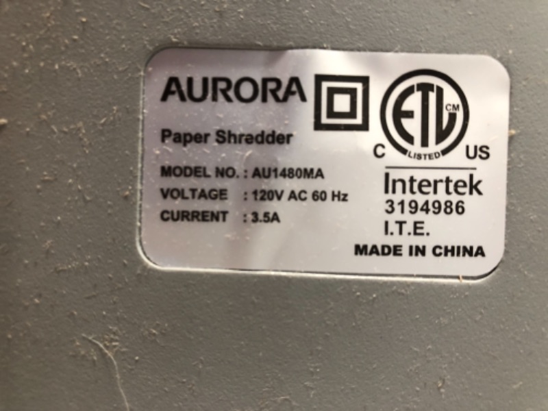 Photo 4 of Aurora AU1480MA Professional Grade 14-Sheet Micro-Cut Paper and CD/Credit Card Shredder/ 30 Minutes Continuous Run Time, White/Gray
14.17 x 10.24 x 20.04 inches
