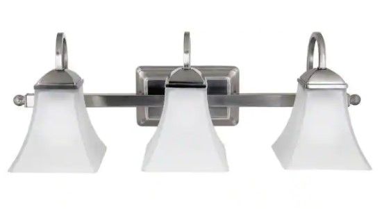 Photo 1 of Hampton Bay
24.5 in. 120-Watt Equivalent 3-Light Brushed Nickel Integrated LED Vanity Light Bar