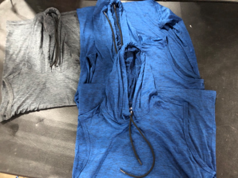 Photo 2 of 3 Pack: Men’s Dry-Fit Active Hooded Tank Top - Workout Sleeveless Hoodie with Drawstring (Size M) 
