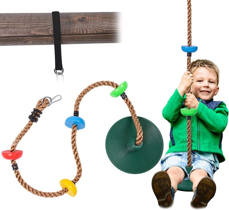 Photo 1 of  Sunnyglade 6.5 ft Kids Climbing Rope Tree Swing Seat Set with Platforms & Disc Outdoor Swing Seat Including Hanging Strap & Locking Carabiner 