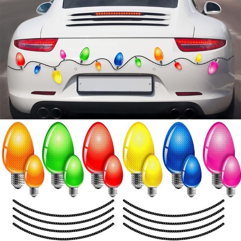 Photo 1 of  Blulu Reflective Christmas Easter Car Magnets Set, Xmas Easter Holiday Lights Bulb Magnet Set for Xmas Easter Holiday Winter Party Car Garage Refrigerator Decal with Magnet Wire (Bright Color, 12 Pcs) 