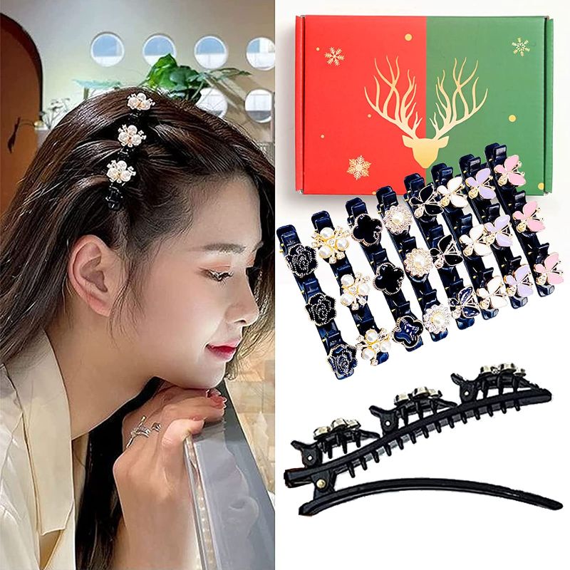 Photo 1 of  8PCS Sparkling Crystal Stone Braided Hair Clips for Women, Large Duckbill Hair Clip with 3 Small Claw Clips Plus Christmas Gift Box, Butterfly Braided Hair Clips with Rhinestones for Women Girls Kids