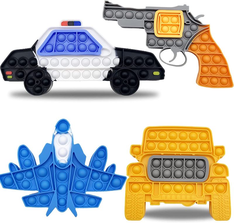 Photo 1 of  QETRABONE 4 Pack Pop Fidget Toys for Boys, Airplane Police Car Toy, Push Popper Bubble Sensory Toy for Children Autism, Relieve The Anxiety and Stress of Adults, Best Novelty Toy Gift for Kids 