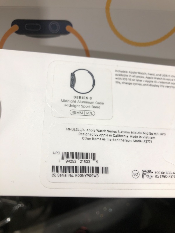 Photo 3 of ACTUAL WATCH NOT INCLUDED Apple Watch Series 8 [GPS 45mm] Smart Watch w/ (Product)  Aluminum Case with (Product) Sport Band - M/L. Fitness Tracker, Blood Oxygen & ECG Apps, Always-On Retina Display, Water Resistant 45mm M/L - fits 160–210mm wrists 45mm WR