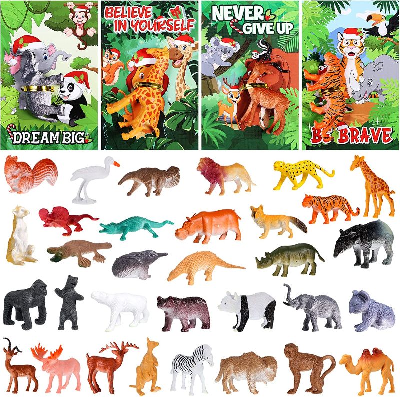 Photo 2 of 64 Pcs Christmas Greeting Cards with Jungle Animals Figures Holiday Cards Christmas Bulk Gifts Child Items for Kids Xmas Party Favors Stockings Gifts Goodie Bags Stuffers Holiday Supplies
