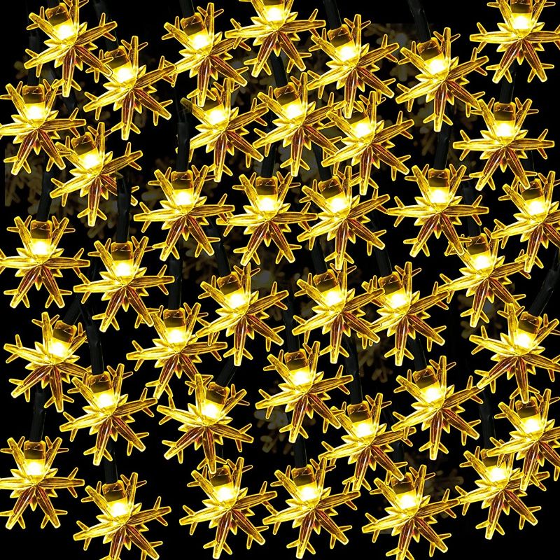 Photo 1 of 40 LED Christmas Snowflake String Light Battery Operated, 20 Feet Fairy Waterproof Snowflake Light with 2 Modes for Outdoor Indoor Bedroom Party Xmas Garden Patio Tree Decorations (Warm Light)
