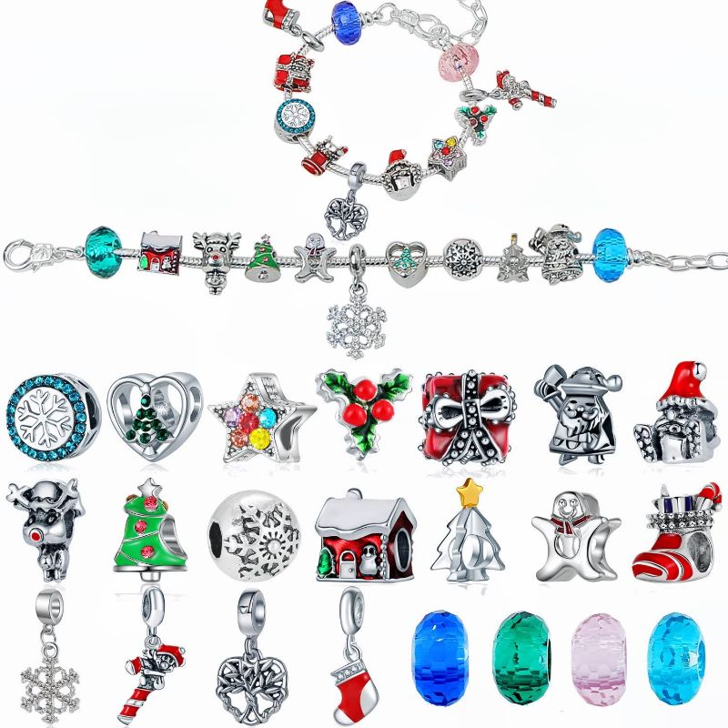 Photo 1 of Advent Calendar 2022 for kids, Girls Charm Bracelets Making Kit, Christmas Countdown Calendars -24 Pieces, Silver