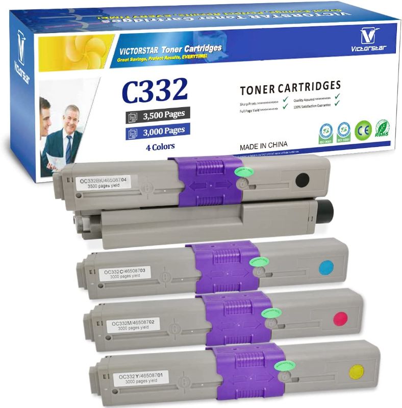 Photo 1 of Compatible Toner Cartridges C332 MC363 C332dn MC363dn C332dnw MC332dnw 4 Colors VICTORSTAR 3500 Pages for Black 3000 Pages for C M Y for OKI Okidata Color Laser Printers