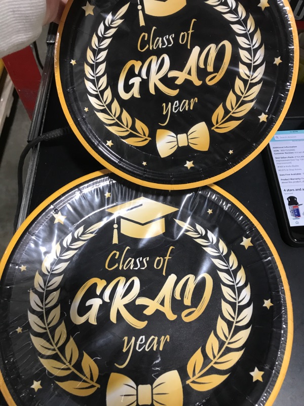 Photo 2 of 2023 Graduation Party Supplies, Graduation Party Decorations 2023, Disposable Dinnerware Set Graduation Paper Plates Congrats Grad! Including 24 Pcs Dinner Plates and Dessert Plates Serves 24 Guests 24guests Black(No tablecloth)