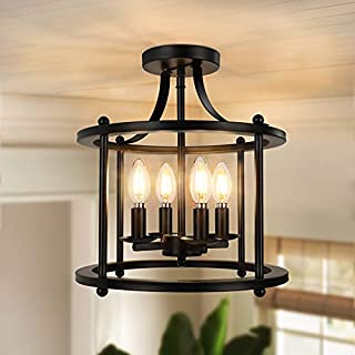 Photo 1 of Farmhouse Semi Flush Mount Ceiling Light Fixture, 4-Light Industrial Ceiling Light Matte Black w/ E12 Base Metal Rustic Vintage Chandelier Lighting for Kitchen Dining Room Hallway Entryway Bedroom (B097ZP4B3V)
