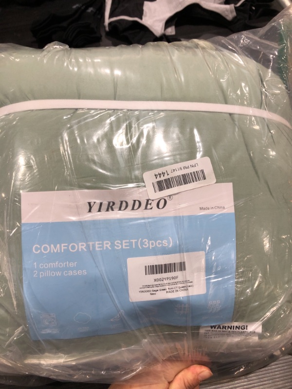 Photo 2 of YIRDDEO Sage Green Queen Ball Pom Fringe Design Comforter Set 3pcs