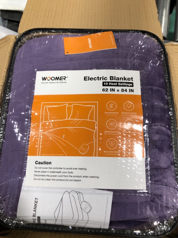 Photo 1 of WOOMER Electric Heated Throw Blanket, Soft Flannel Fast Heating Blanket Twin Size 62"x 84" Purple