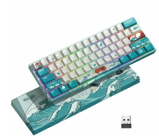 Photo 1 of XVX M61 60% Mechanical Gaming Keyboard,Dual Modes Wired/Wireless Rechargeable RGB Backlit Gaming Keyboard Hot Swappable for Windows Mac PC Gamers PS4,Coral Sea Theme