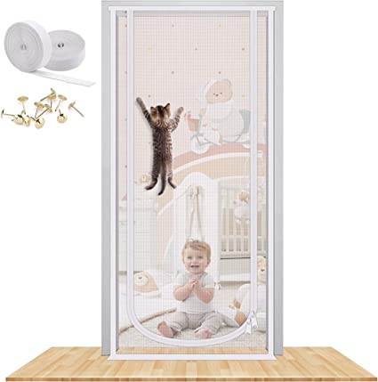 Photo 1 of 35.5X82” Heavy Duty Pets Proof Screen Door with Bilateral Zipper, Prevent Dogs Cats Running Out from Home, Bedroom, Living Room, Kitchen Patio Door