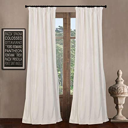 Photo 1 of 52" W x 108" L (Set of 2 Panels) Pinch Pleat Blackout Lining Velvet Solid Curtain Thermal Insulated Patio Door Curtain Panel Drape for Traverse Rod and Track, Off White Curtain