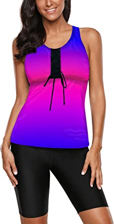 Photo 1 of Aleumdr Womens Racerback Color Block Print Tankini Swimsuits with Swim Capris size xl