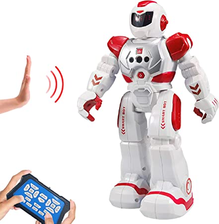 Photo 1 of Sikaye Remote Control Robot for Kids Intelligent Programmable Robot with Infrared Controller Toys,Dancing,Singing, Moonwalking and LED Eyes,Gesture Sensing Robot Kit for Childrens Entertainment (Red)