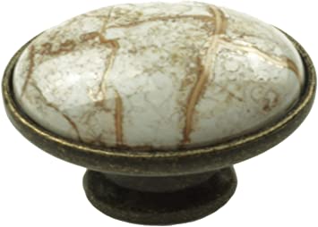 Photo 1 of 20 Antique Brass Ceramic Oval Knobs with a Brown Marble Accent. Ideal for use as Kitchen Cabinet Handles, Dresser Handles, Kitchen Drawer Pulls, Bathroom Cabinet or Tray Handles