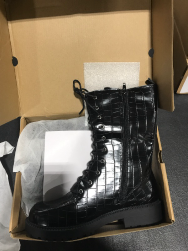 Photo 2 of Coutgo Womens Mid Calf Lace Up Boots Lug Sole Closed Toe Side Zipper Military Winter Combat Boot SIZE 8