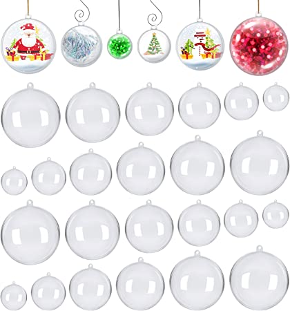 Photo 1 of 30 Pack Clear Ball Ornaments for Crafts Fillable Christmas Home Wedding Party Decor with Hooks & Strings, 6 Sizes(30/40/50/60/70/80mm) 