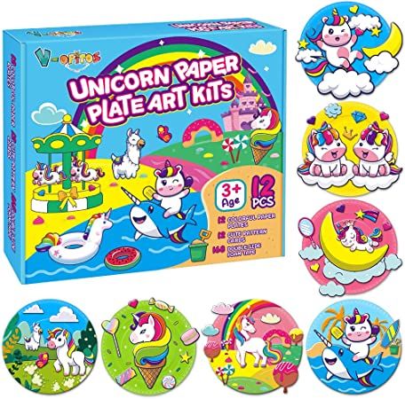 Photo 1 of V-Opitos Arts and Crafts Kits for Kids, 12 Pack Unicorn Paper Plate Crafts for Toddlers Age of 2, 3, 4, 5 Years Old, Fun Preschool Classroom Activity Project for Boys & Girls 