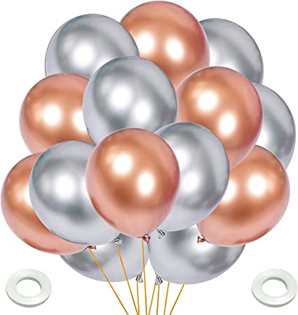 Photo 1 of 12inch Rose Gold and Silver Metallic Balloons for Graduation Party Wedding Birthday Baby Shower Decorations 