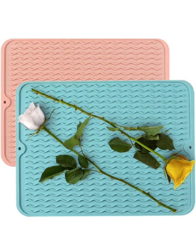 Photo 1 of [2 Pack] Silicone Dish Drying Mat, Heat-resistant Kitchen Drying Mat for Counter Silicone Drain Mat (16"x12", Pink+Blue)