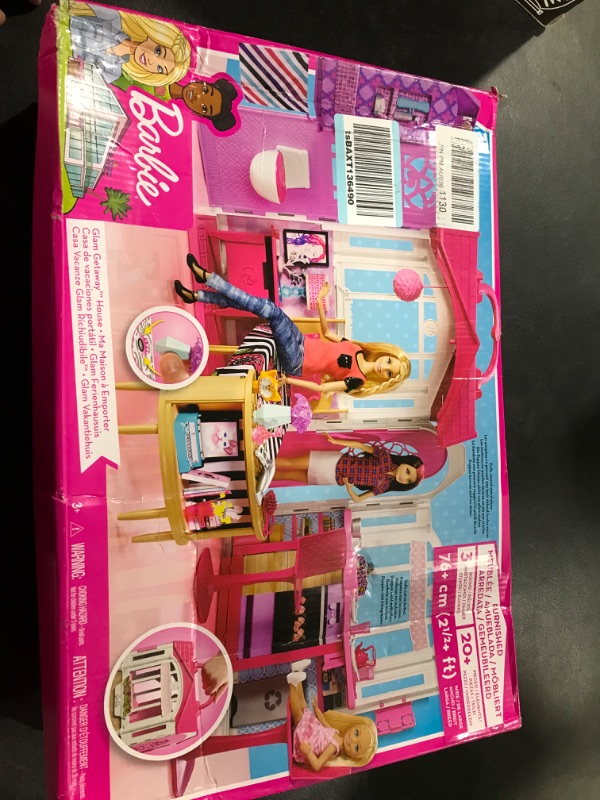 Photo 2 of Barbie Glam Getaway Portable Dollhouse, 1 Story with Furniture, Accessories and Carrying Handle, for 3 to 7 Year Olds