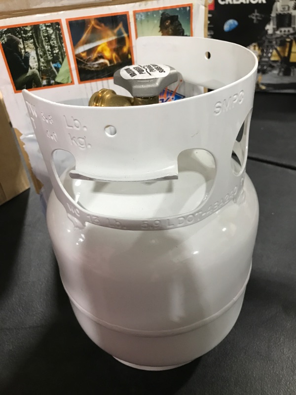 Photo 2 of Flame King YSN5LB 5 Pound Propane Tank Cylinder, Great For Portable Grills, Fire Pits, Heaters And Overlanding, White