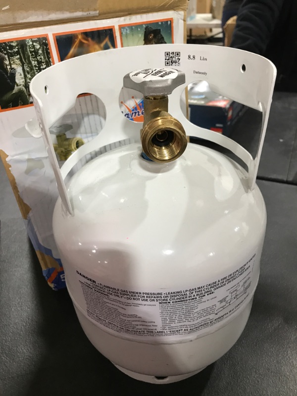 Photo 3 of Flame King YSN5LB 5 Pound Propane Tank Cylinder, Great For Portable Grills, Fire Pits, Heaters And Overlanding, White