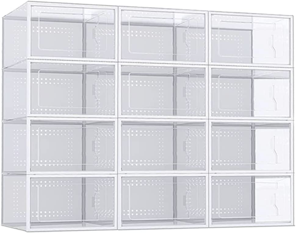 Photo 1 of 12 Pack Shoe Storage Box Clear Plastic Stackable Shoes Organizer for Cabinet Closet Space Saving Foldable Sneaker Organizers Containers Holders