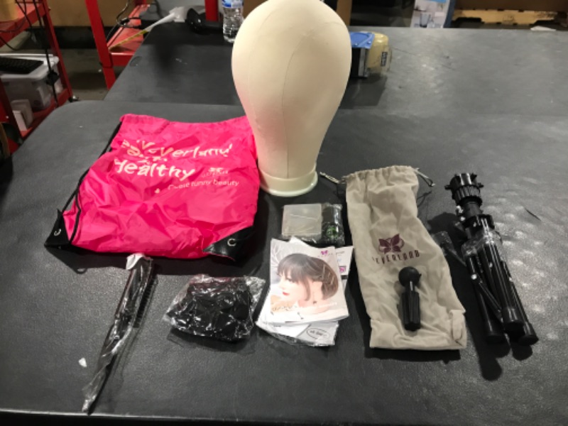 Photo 1 of 23 Inch Wig Head,Wig Stand Tripod with Head,Canvas Wig Head,Mannequin Head for Wigs,Manikin Canvas Head Block Set for Wigs Making Display with Wig caps,T Pins Set Bristle Brush