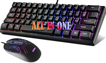 Photo 1 of 60% RGB Gaming Keyboard and Mouse, Portable 61 Keys Wired Mini Keyboard Multi-Colored Backlight,Waterproof Mini Compact Keyboard for PC Computer Laptop Game and Work