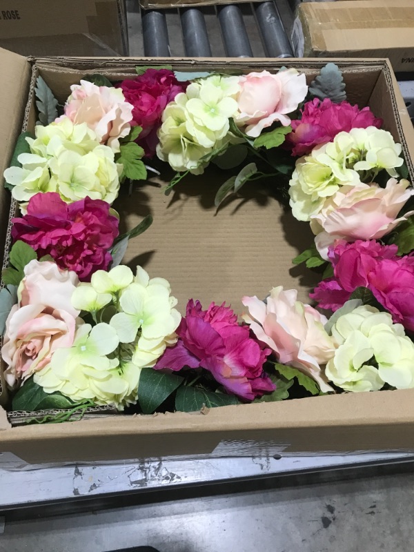 Photo 1 of Admired By Nature ABN1W003-NTRL Artificial Wreath, Beauty Peony Mix
